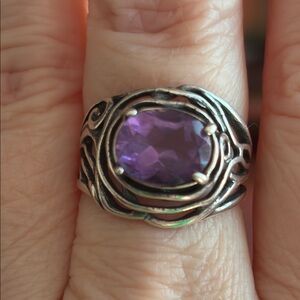 Sterling Silver Ring with Oval Purple Gemstone